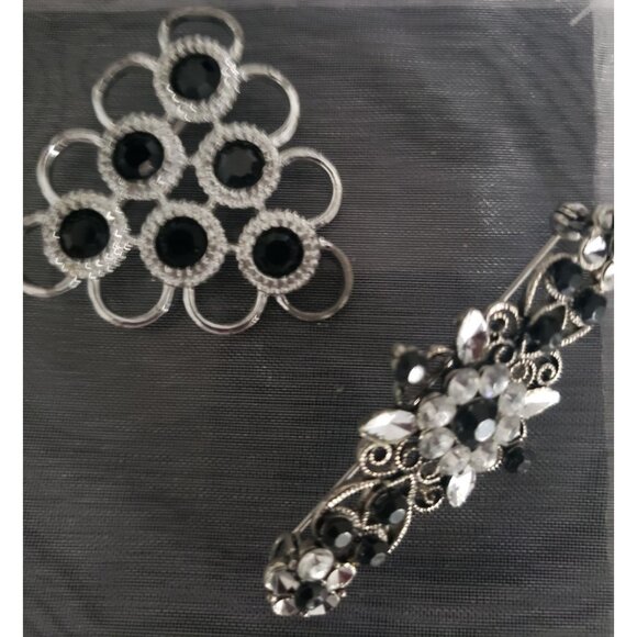 Vintage Sarah Coventry Silver Tone Black Rhinestone Brooch & Bonus Brooch - Picture 4 of 14